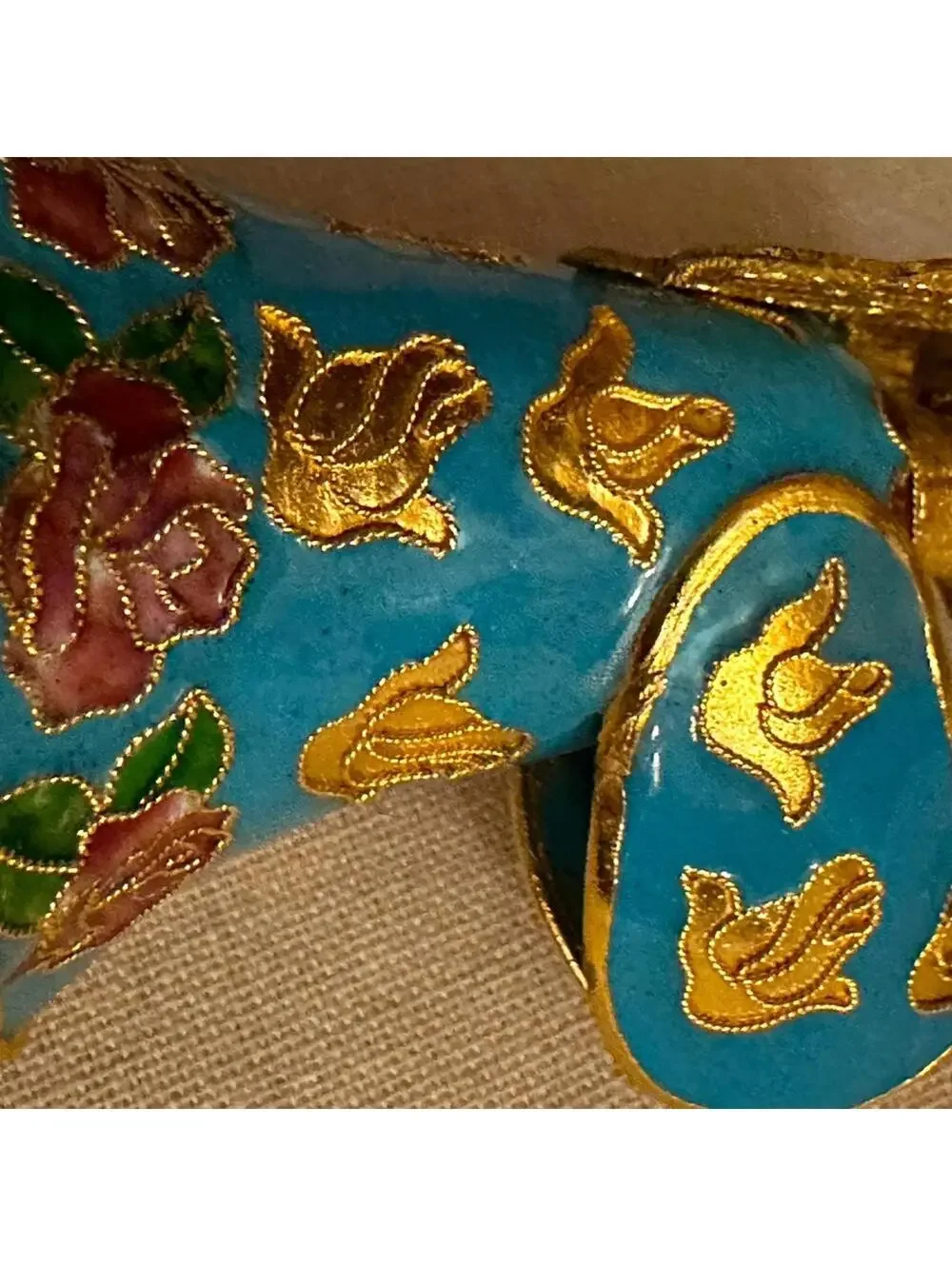Vintage hand painted and glazed ceramic angel with trumpet 3d details